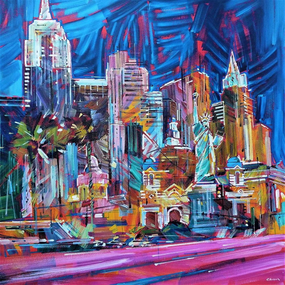 Colin Brown - 'Neon City Lights' - Framed Original Art
