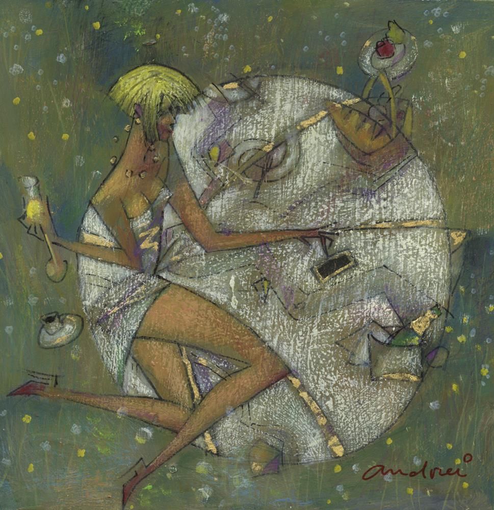 Andrei Protsouk - 'Picnic With My Favorite Girl' - Framed Original Art