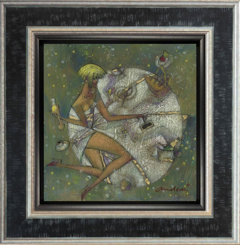 Andrei Protsouk - 'Picnic With My Favorite Girl' - Framed Original Art