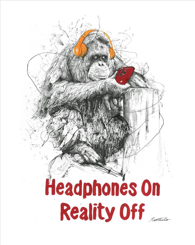 Scott Tetlow - 'Headphones On, Reality Off' - Miniature - Framed Limited Edition Print