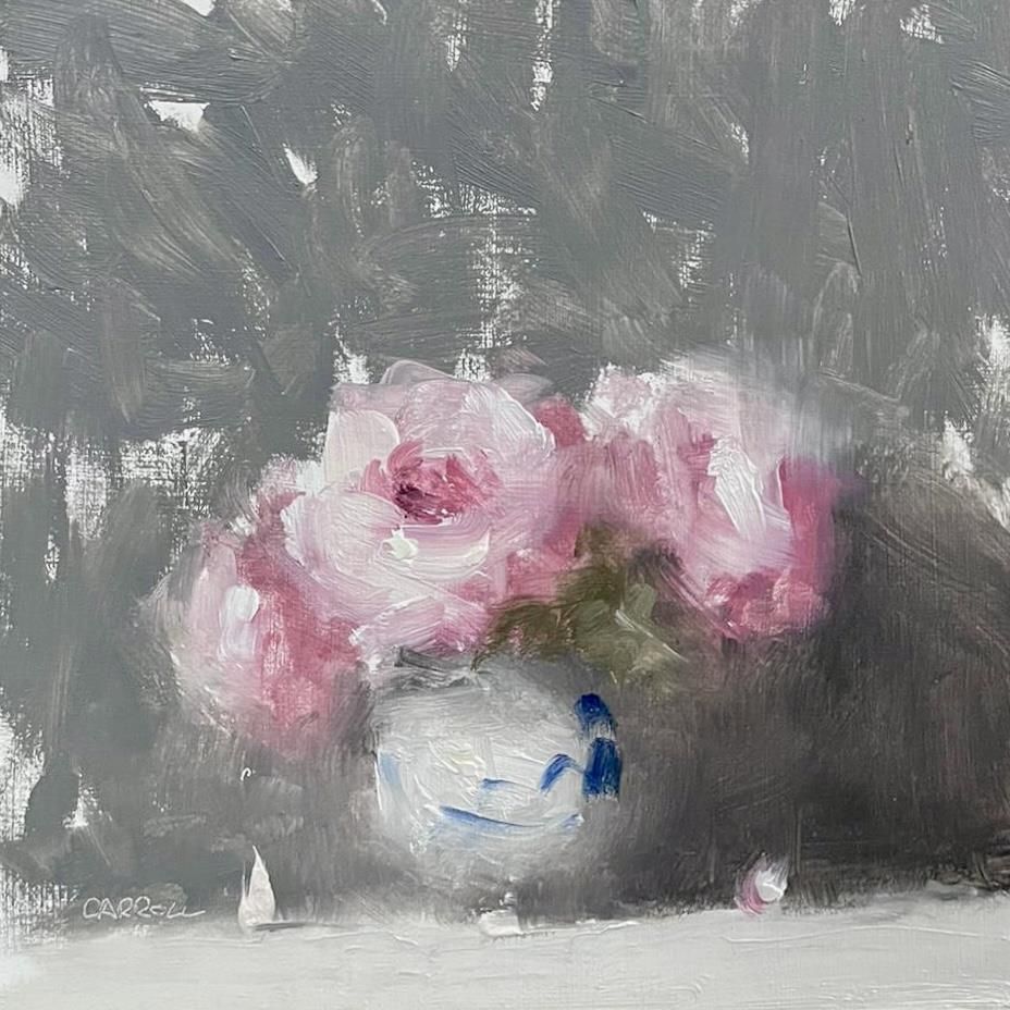 Neil Carroll -  'Vase Of Pink Roses' - Framed Original Painting