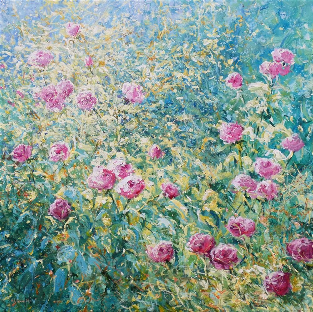 Mariusz Kaldowski - 'Pink Rose Bush' - Framed Original Art