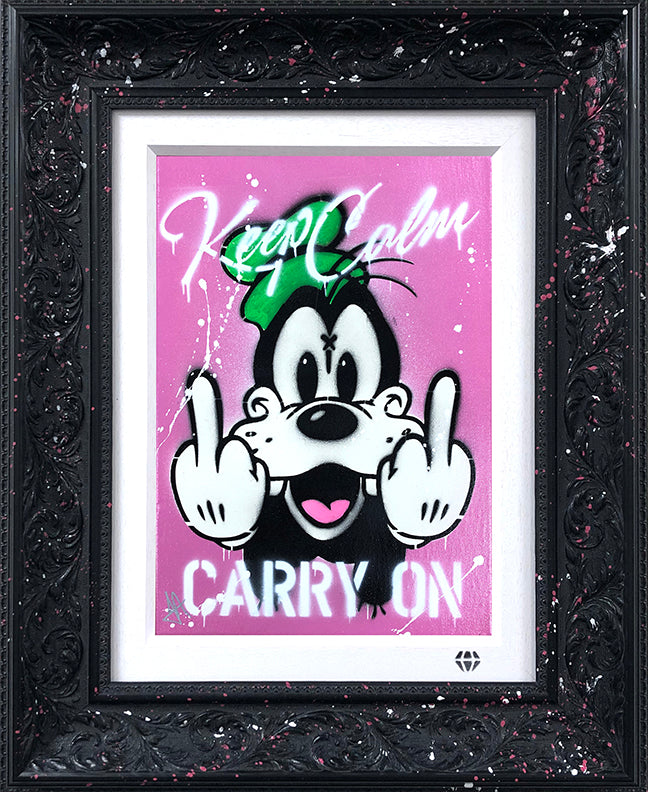 JJ Adams - 'Keep Calm Goofy (Pink)' - Framed Original Artwork