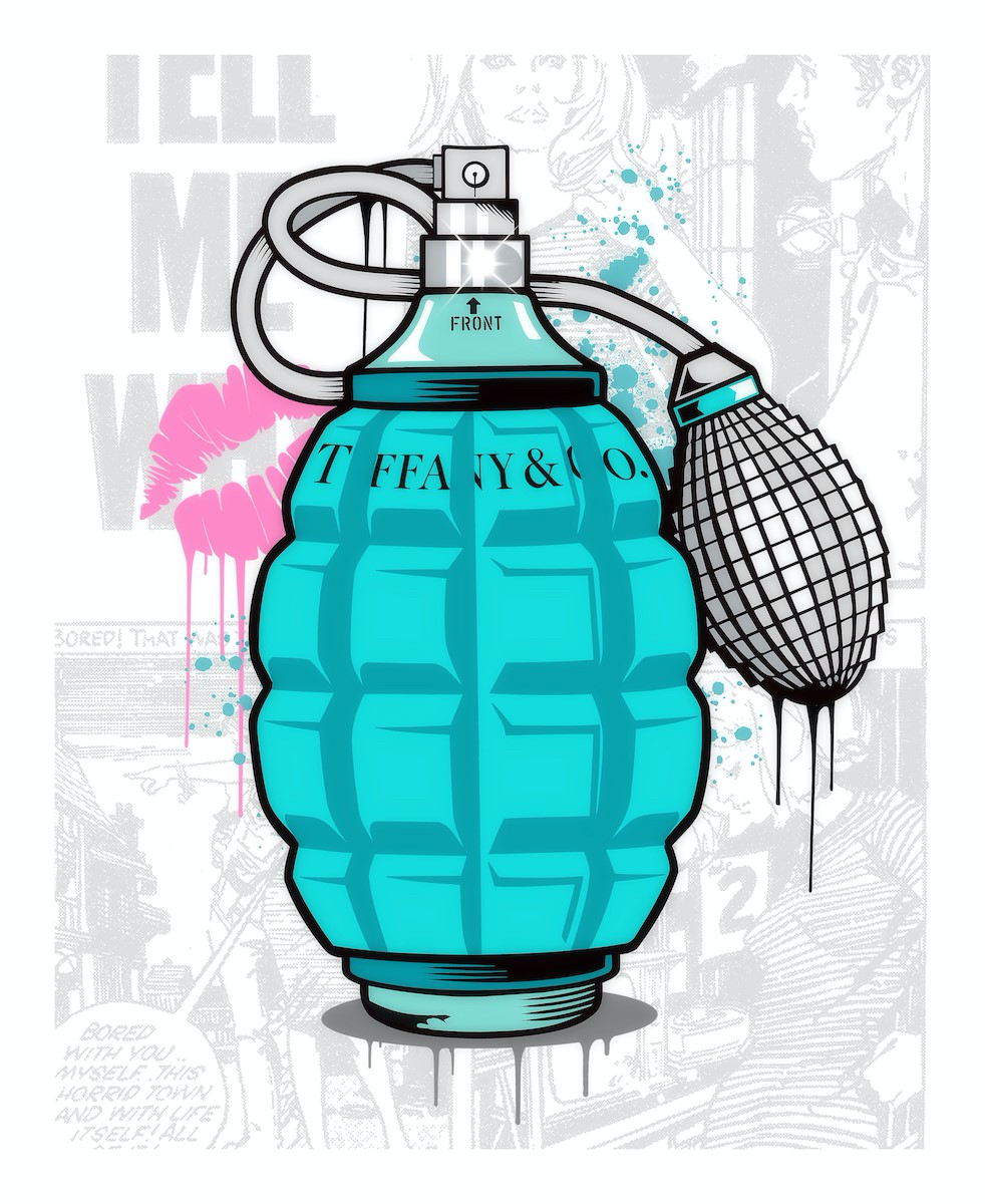 JJ Adams - 'Designer Grenades (Tiffany & Co. Perfume)'  - Framed Original