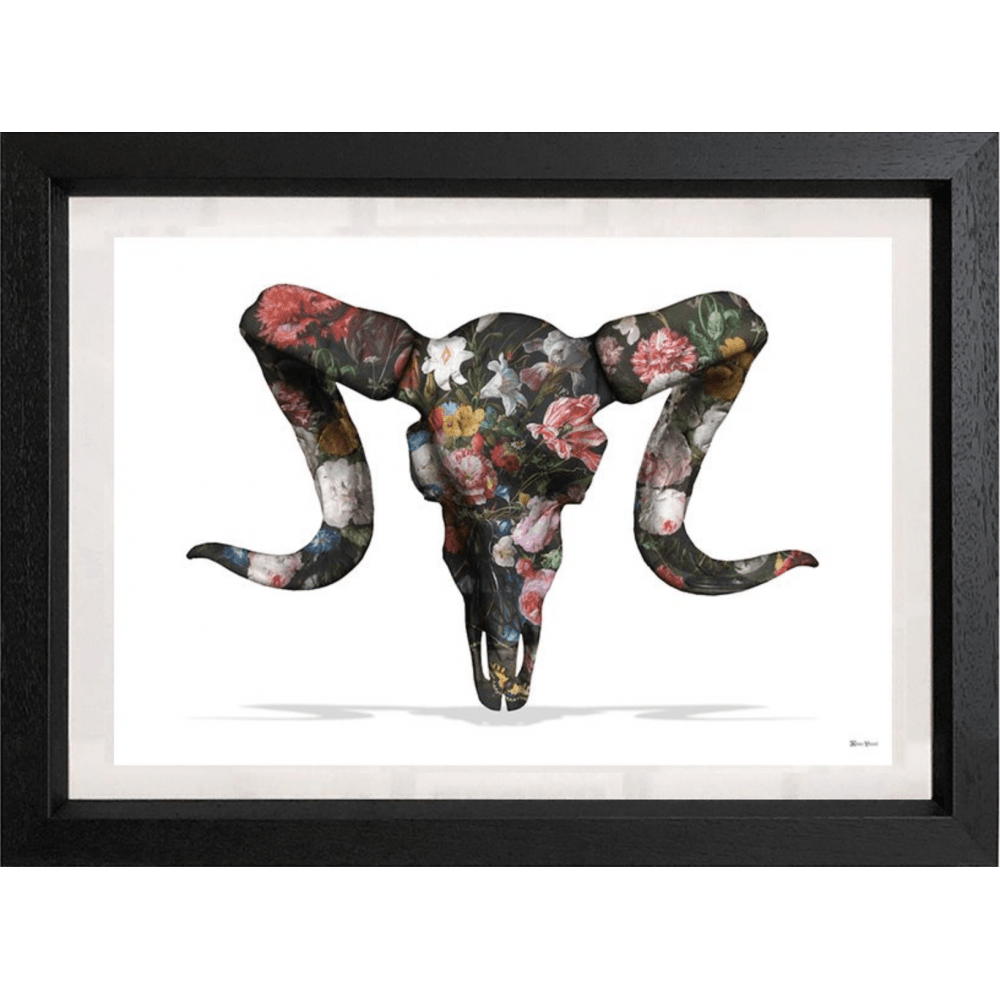 Monica Vincent - 'Floral Ram Skull' - Framed Limited Edition Print
