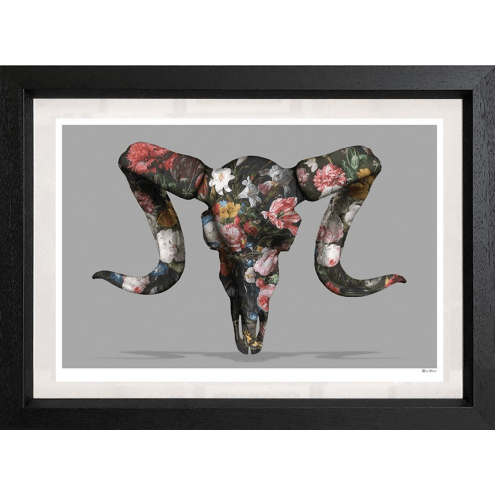 Monica Vincent - 'Floral Ram Skull' - Framed Limited Edition Print