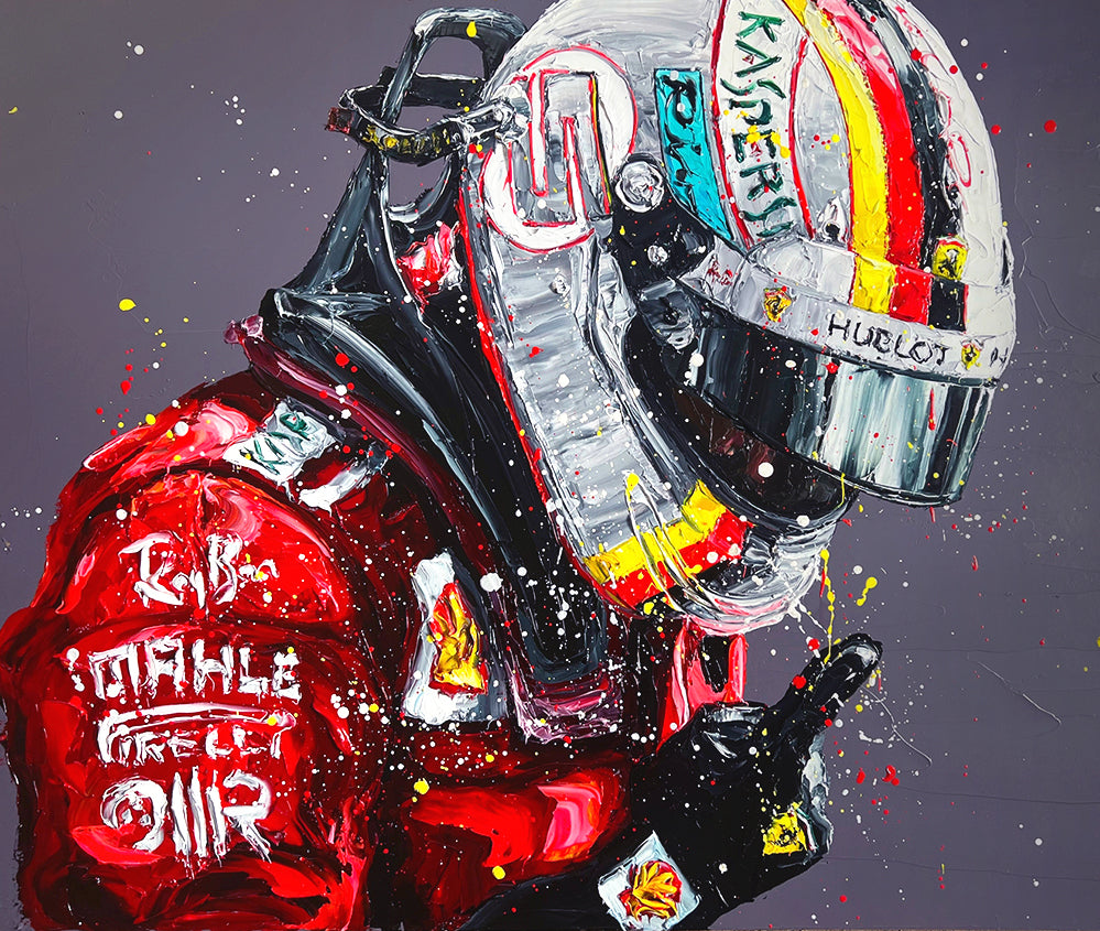 Paul Oz  - 'Vettel - Silverstone 2018'(Sebastian Vettel) - Framed Limited Edition (Print & Canvas)